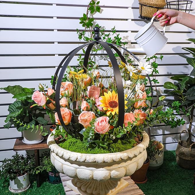 Trellis Obelisk, Black Metal, 18 x 22 Inch for Climbing Plants