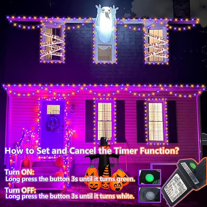 String Lights 165 ft 500 LED Orange and Purple Halloween Decor
