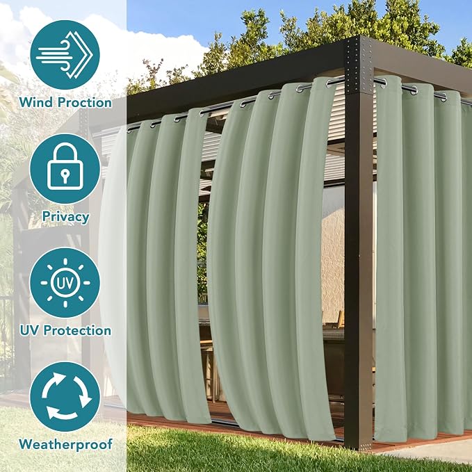 Outdoor Curtains Waterproof Windproof Sage Green 54x95 Inch 4 Panels