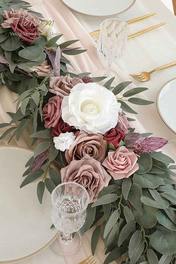 Artificial Flower Eucalyptus Garland, 6 Ft Dusty Rose Silk Vine