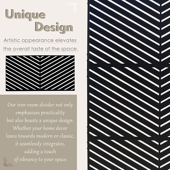 Decorative Fences Privacy Screen, Black Chevron Metal Freestanding Divider