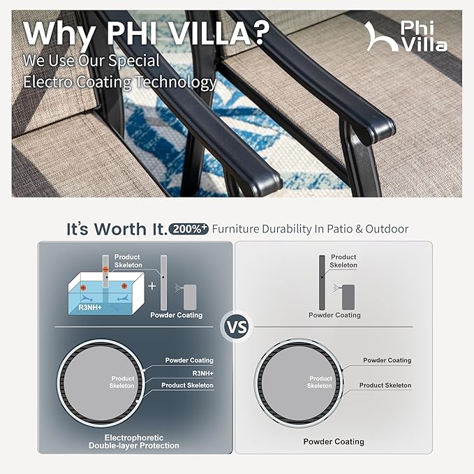 PHI VILLA 5 pcs Patio Dining Table and Chairs, 4 Outdoor Dining Chairs and - Image 3