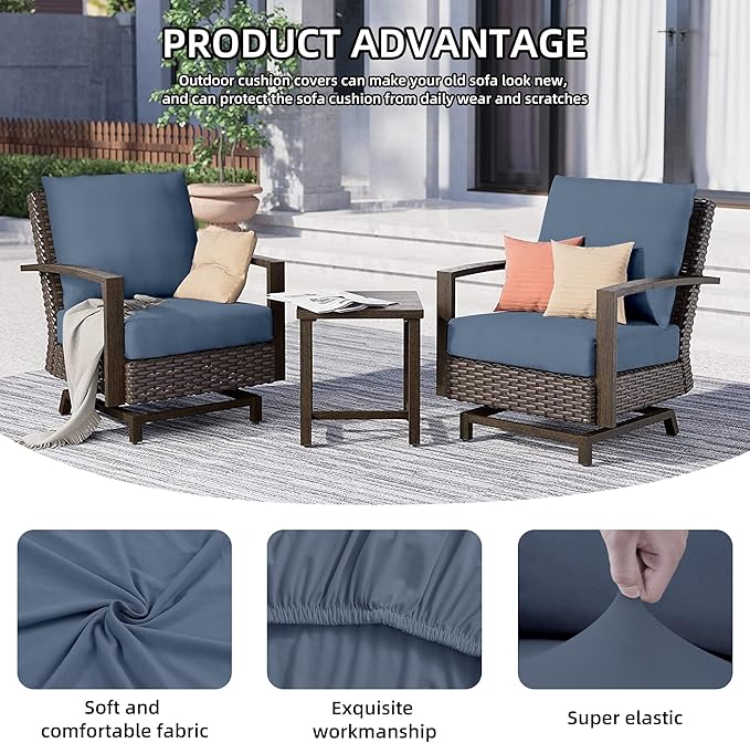 Outdoor Cushion Covers, 8 Pack Stretch Fit in Grey Blue