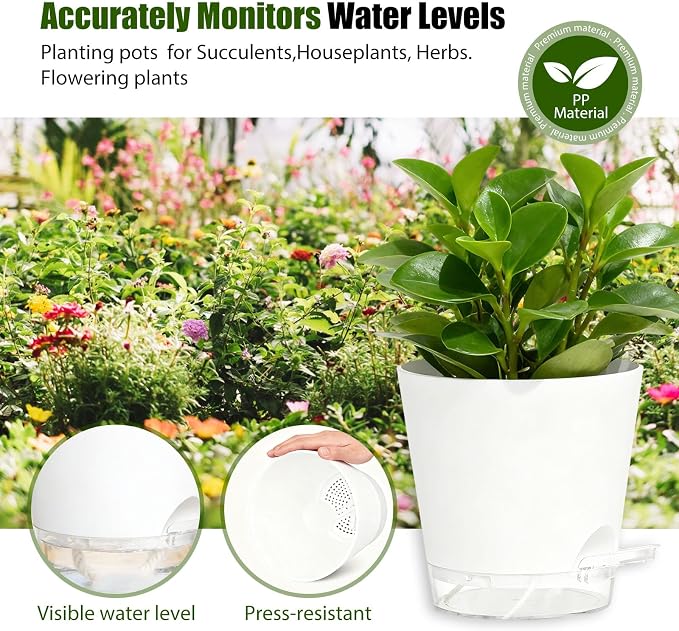 Plant Pots 4/5/5.5/6/6.5/7/8 Inch Self Watering Pots, 7 Pack Plastic Planters - Image 7