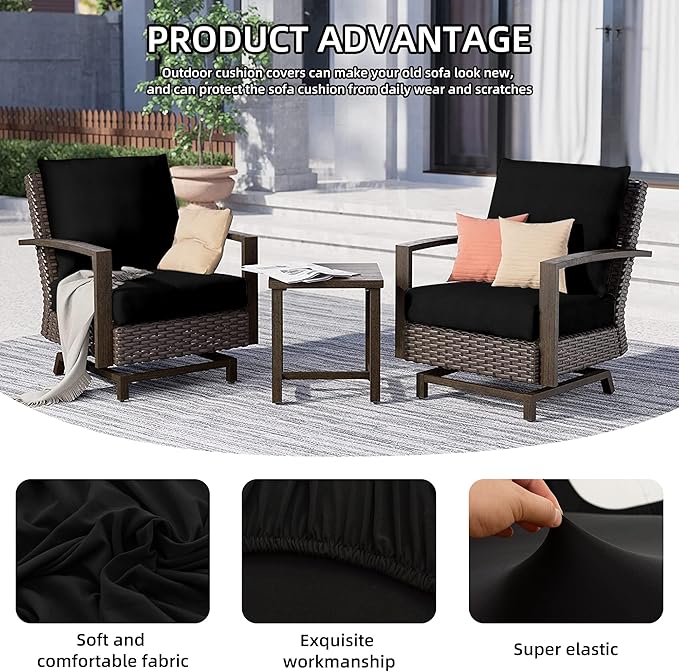 Cushion Covers, 8 Pack, Black Stretch Fit for Patio Furniture & Sofas