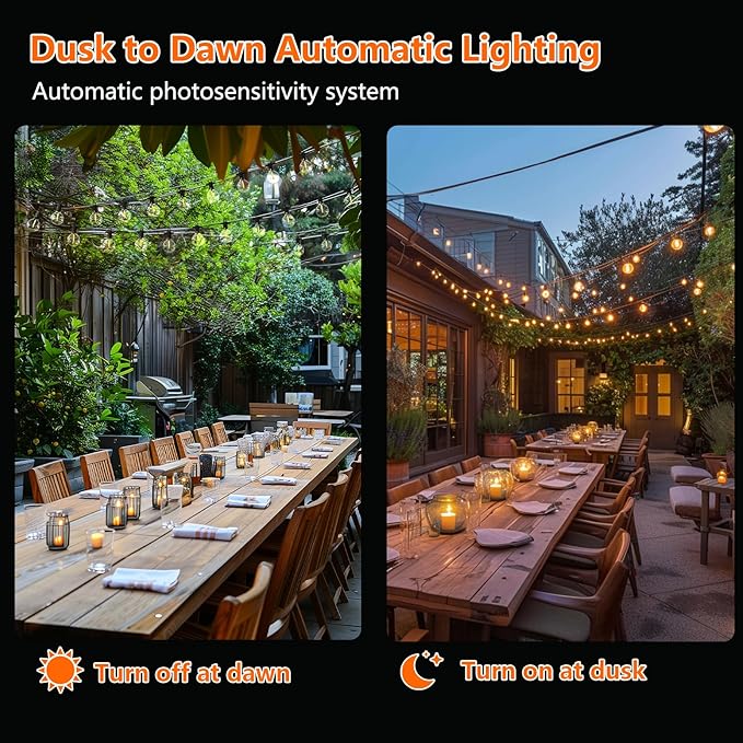 String Lights 31FT Solar G40 Warm White Black Outdoor