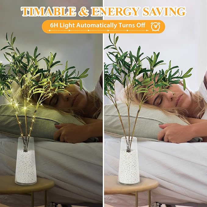 Artificial Olive Branch Greenery, 99 Warm White LEDs, 33-Inch
