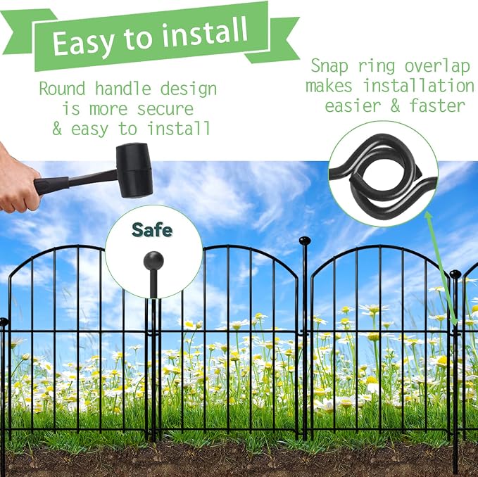 Decorative Fences: Black Metal Arched Garden Fence, 26 Panels