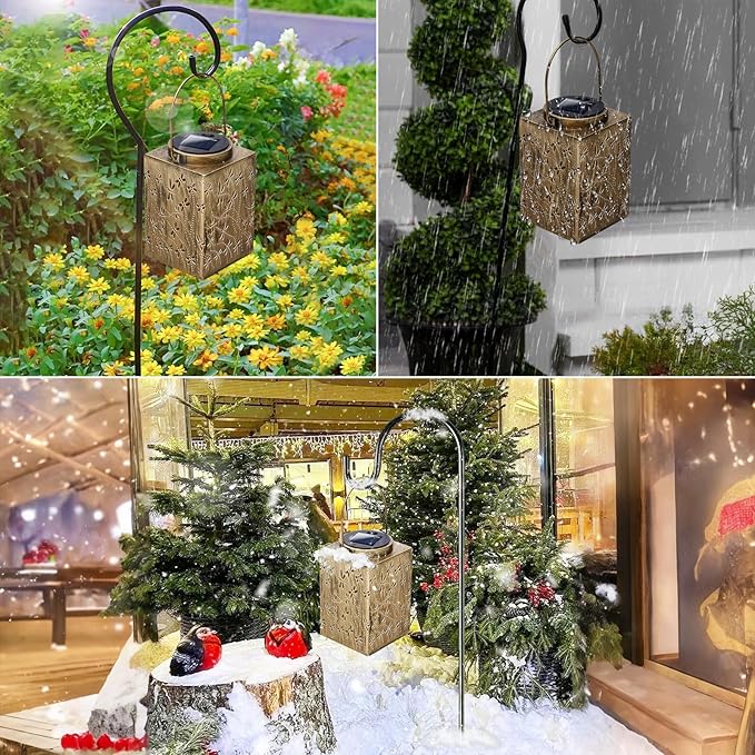 Solar Lanterns, 2 Pack, Bronze Metal, IP65 Waterproof for Outdoor Use