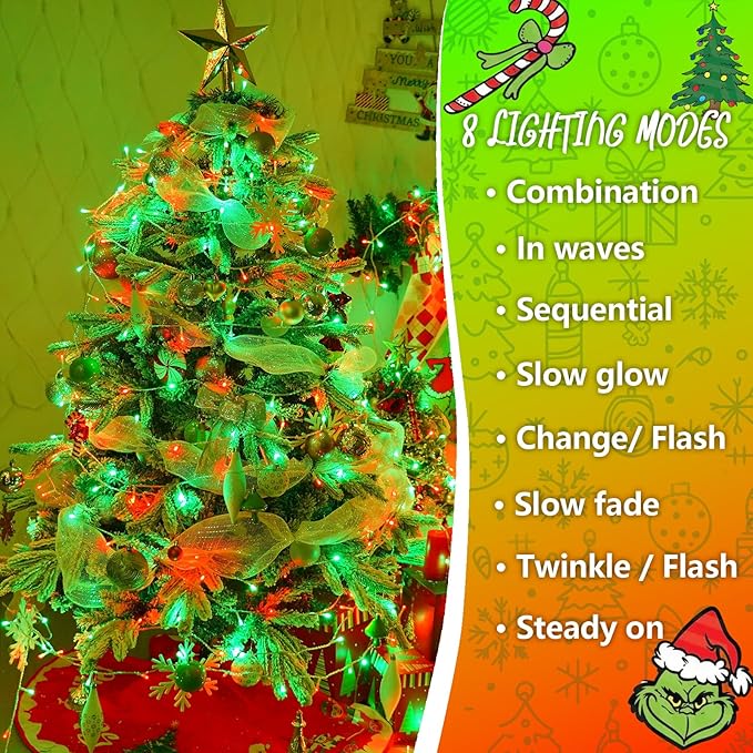 String Lights, 500 LED Red and Green Outdoor Christmas Lights 165ft