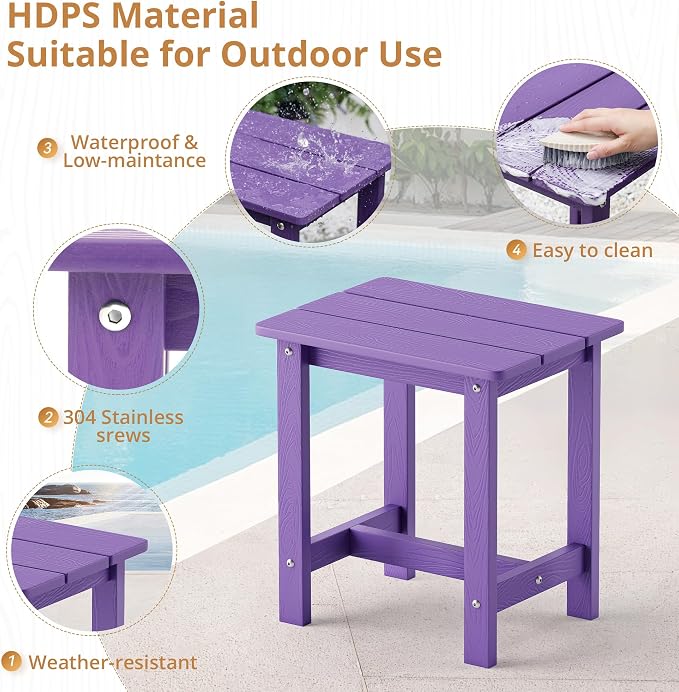 LUE BONA Outdoor Side Table, HDPS Small Outdoor Adirondack Side Tables - Image 6