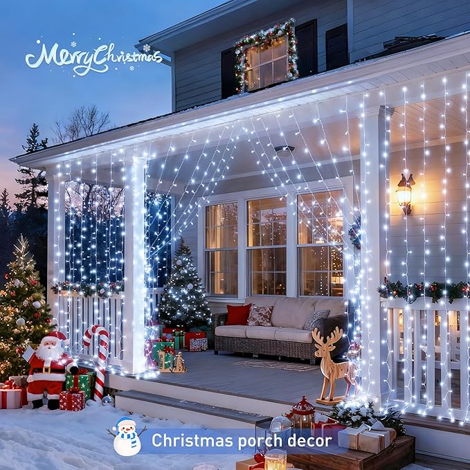 String Lights with 900 LEDs, Cool White Curtain, 9.5 x 29.5 ft