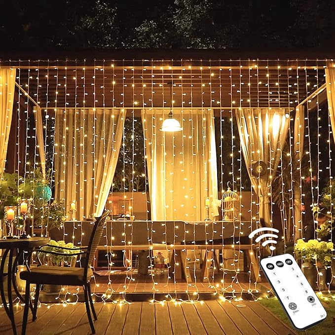Indoor String Lights, 600 LED Warm White Curtain Lights with Remote
