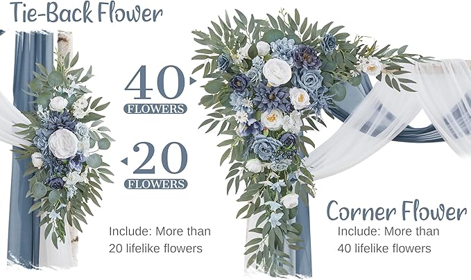 Artificial Flowers: Dusty Blue Silk Rose Swag Set for Wedding Arch