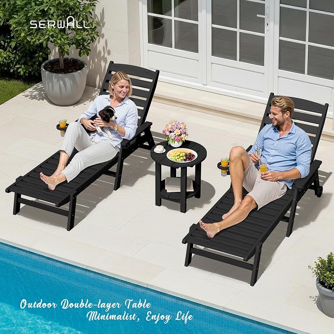 SERWALL Round Outdoor Side Table Set of 2, HDPE Small Adirondack Double End - Image 8
