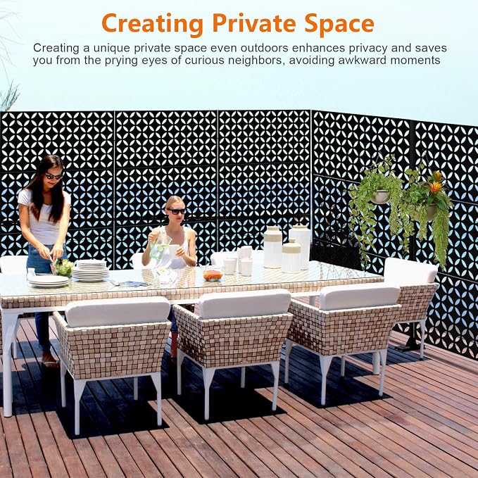 Decorative Privacy Screen, 3-Panel Metal, 72 x 47 in, Black
