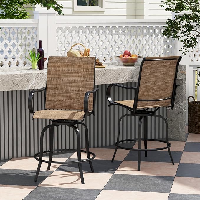 Giantex Set of 4 Swivel Outdoor Bar Stools, All-Weather Bar Height Patio Chairs - Image 2