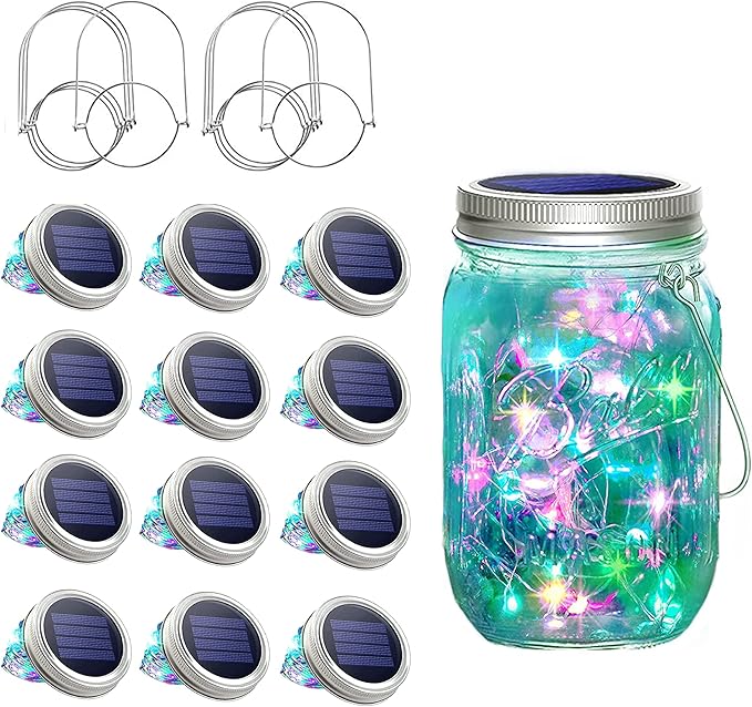 String Lights for Mason Jars, 12 Pack Solar 30 LED Waterproof