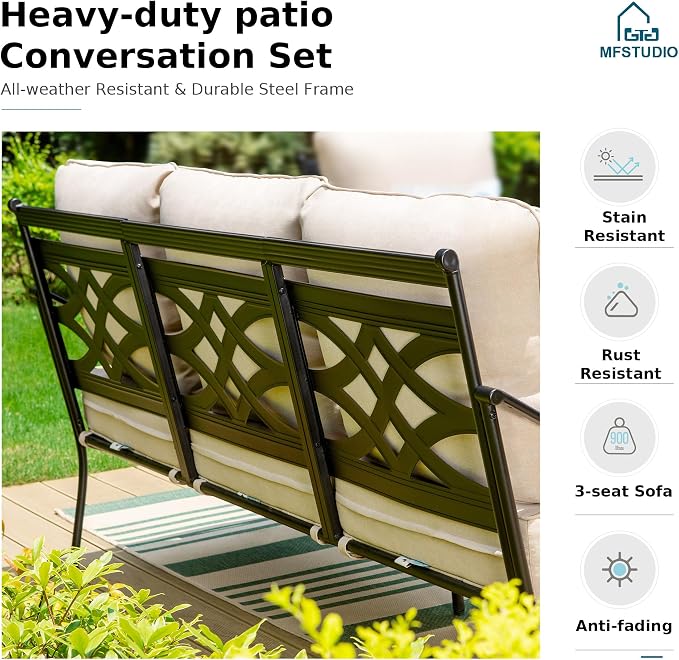 MFSTUDIO 7 Seats Large Metal Patio Conversation Sets, 6 Pieces Outdoor - Image 4