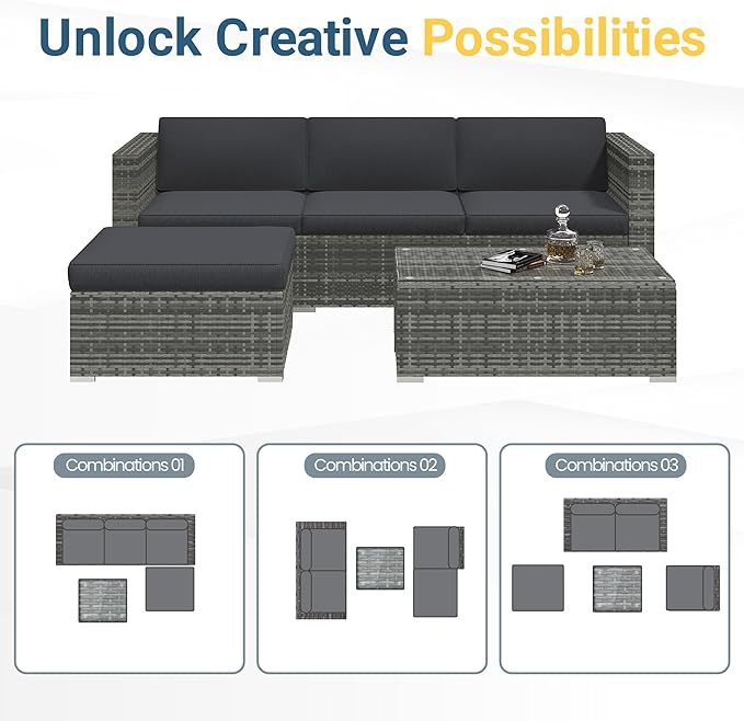 Wisteria Lane 5 Piece Outdoor Patio Furniture Set, All Weather Wicker Rattan - Image 5