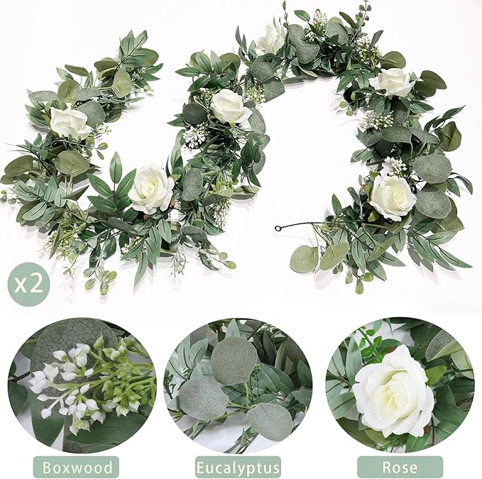 Artificial Eucalyptus Greenery Garland, 2 Pack, 6.5 Ft, White