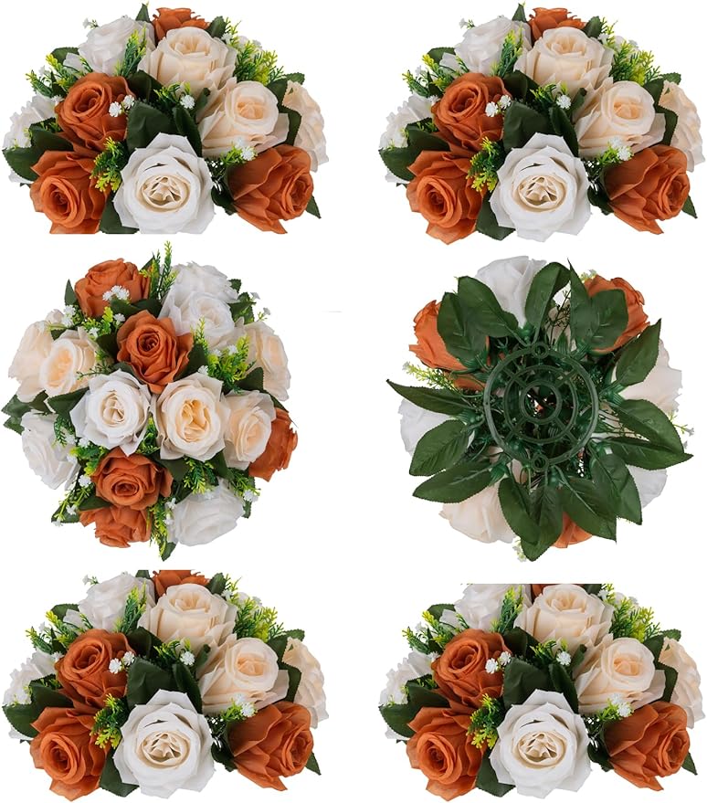Artificial Flowers: Terracotta Silk Rose Ball Centerpieces for Tables