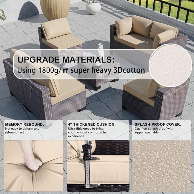 Kullavik 12PCS Outdoor Patio Furniture Set, PE Wicker Rattan Sectional Sofa - Image 5