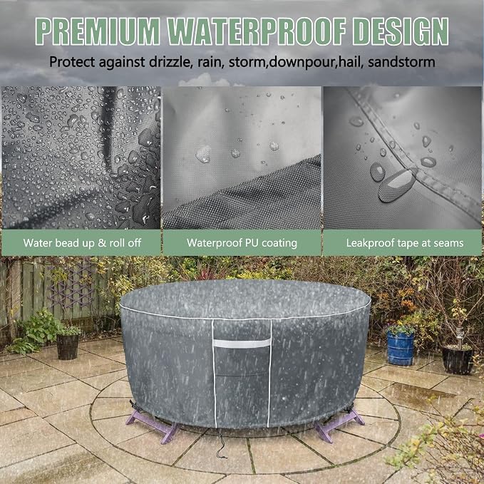Gasadar Round Patio Furniture Covers Waterproof, Round Outdoor Furniture Cover - Image 4