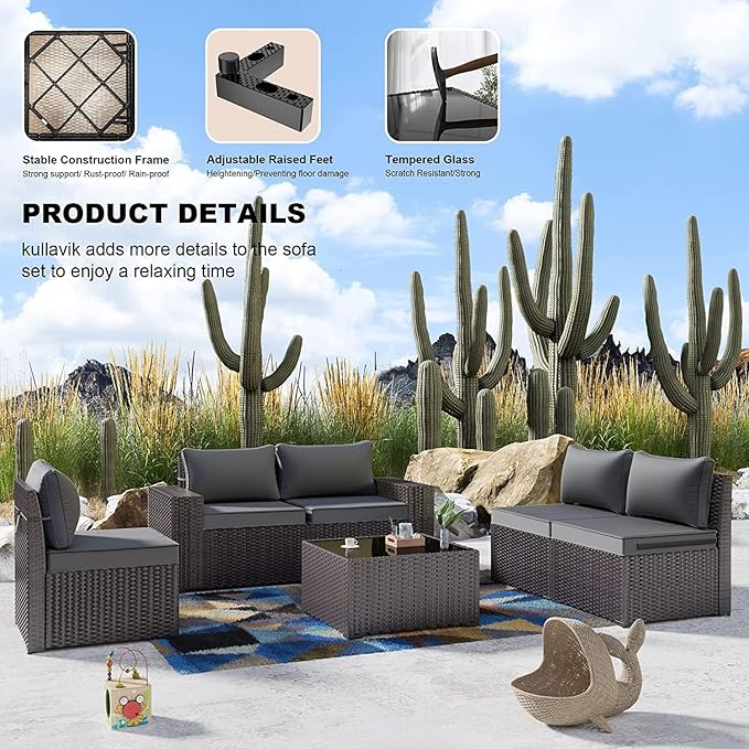 Kullavik 12 Pieces Outdoor Patio Furniture Set PE Wicker Rattan Sectional Sofa - Image 7