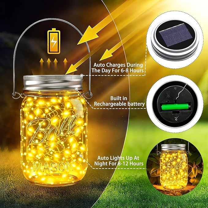 String Lights for Mason Jars, 30 Warm White LEDs, Solar Powered