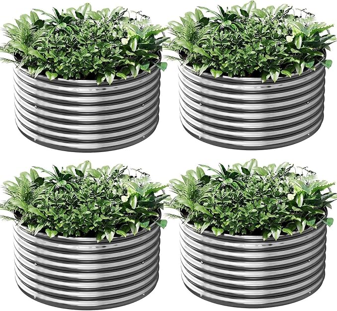 4 Pack 3x3ft Round Galvanized Raised Garden Bed Outdoor, Metal Garden Bed by Mostmahes