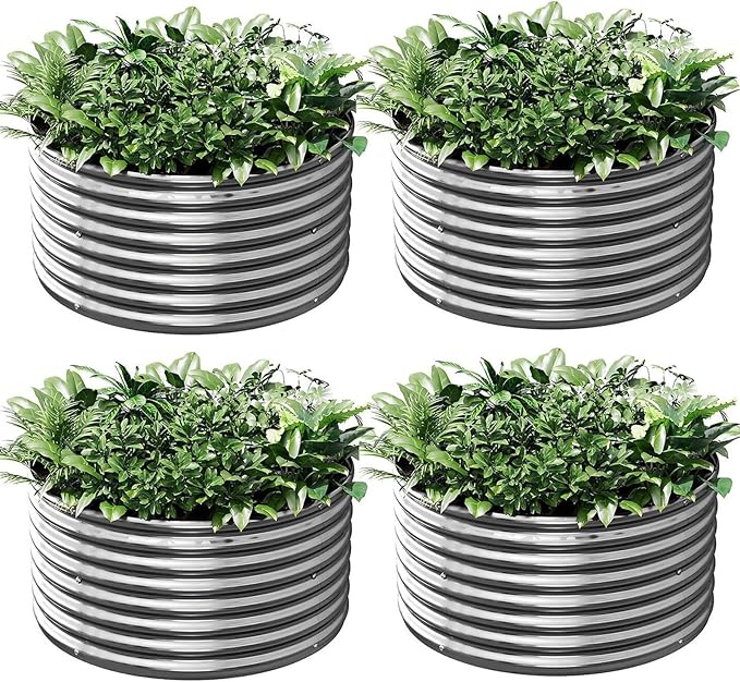 4 Pack Round Galvanized Raised Garden Bed Outdoor, Metal Garden Bed by Mostmahes
