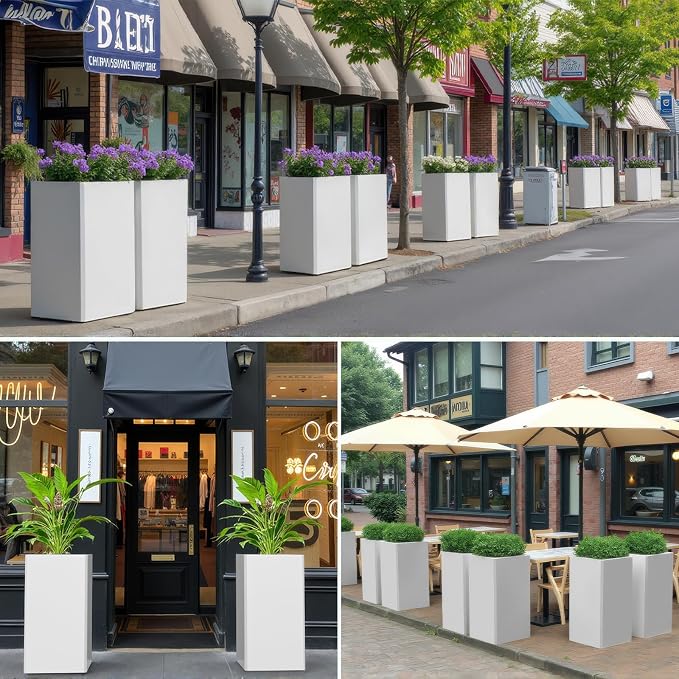 Galvanized Steel Metal Planter, 26 Inch White Square Outdoor Planters - Image 9