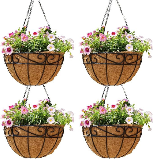 12 inch Metal Hanging Baskets For Plants Outdoor 4 Pack Round Metal Wire by JFFLYIT