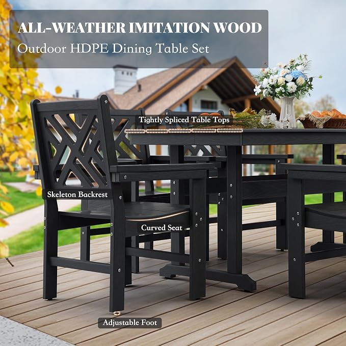HDPE Dining Table Set for 10, 12-Piece Outdoor Table and Chairs Include 10 - Image 3
