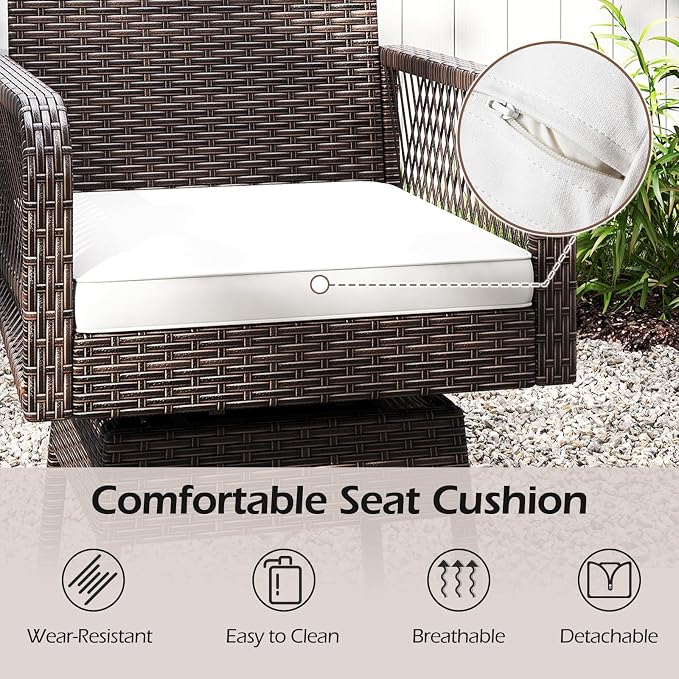 ORALNER Outdoor Wicker Swivel Bar Stools Set of 2, Footrest & Seat Cushion - Image 5