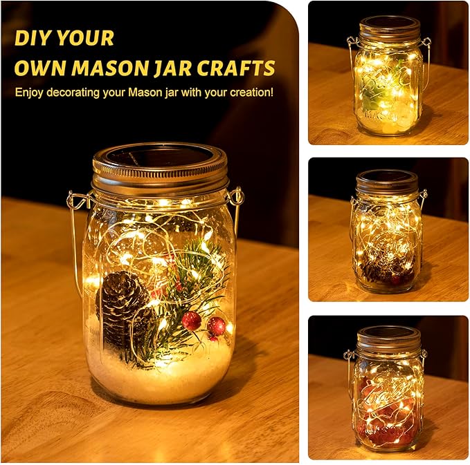 Lanterns, Clear Plastic Mason Jar Solar Lights, 8 Pack with Warm White LED