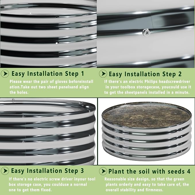 2PCS 2x2x1FT Galvanized Raised Garden Bed Kit, Vegetable Boxes-Round Metal - Image 5