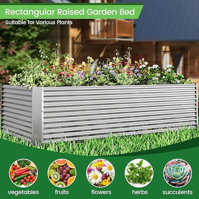 FRIZIONE 2pcs Tall 8x3x1.5ft Galvanized Raised Garden Bed Outdoor, Steel Garden - Image 4