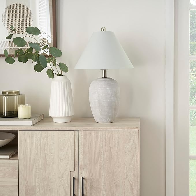 Table Lamp with Gray Distressed Ceramic Base, 23 Inch Height