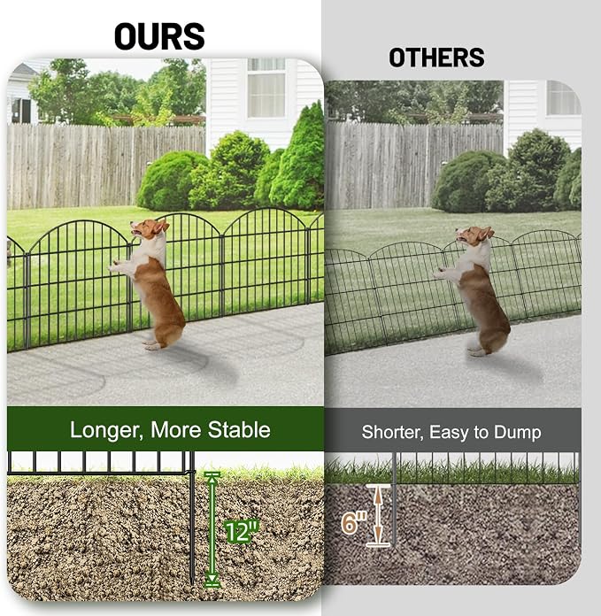 Decorative Garden Fence Set, 28in x 18.7ft Metal Black, 8 Panels and 9 Stakes