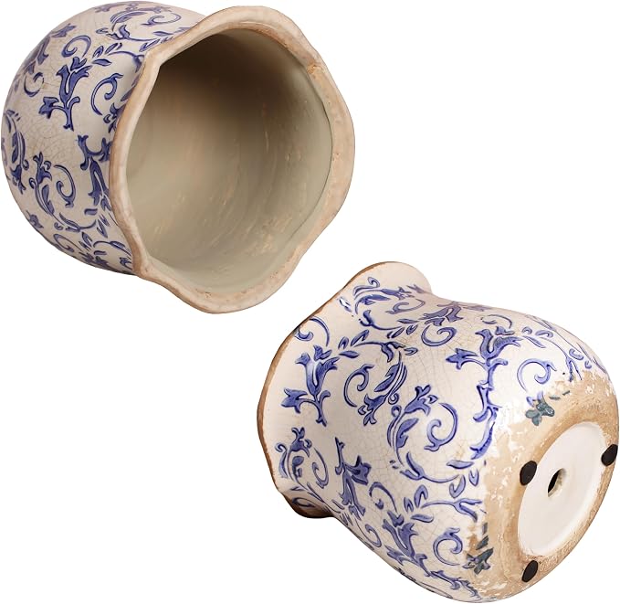 Retro Distressed Ceramic Flower Pots, Antique Crackle Glaze Planters - Image 6