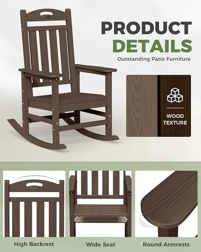 Oversized Outdoor Rocking Chair, HDPE All Weather Resistant Rocking Chairs - Image 5