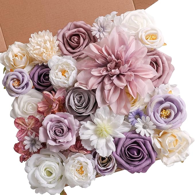 Artificial Flowers in Light Purple, 31 Flower Heads with Wired Stems