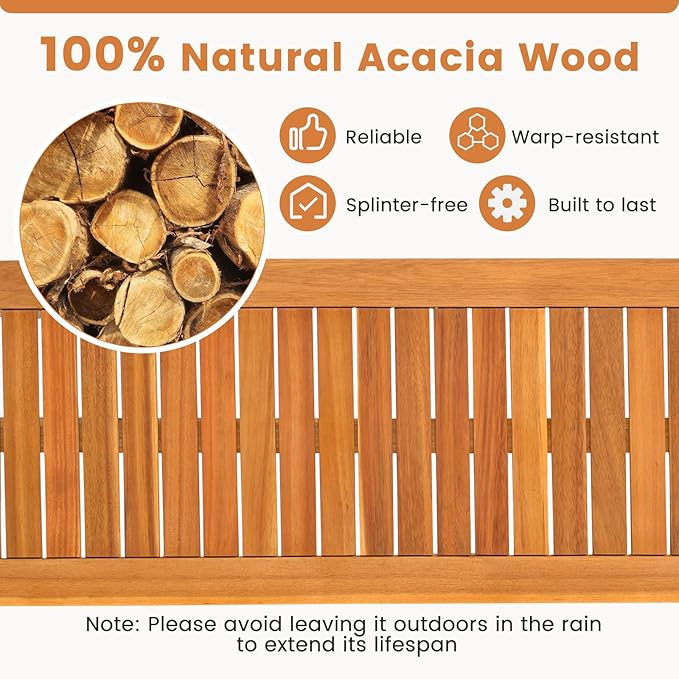 Tangkula 3 Piece Acacia Wood Patio Dining Table Set, Farmhouse Indoor Outdoor - Image 5