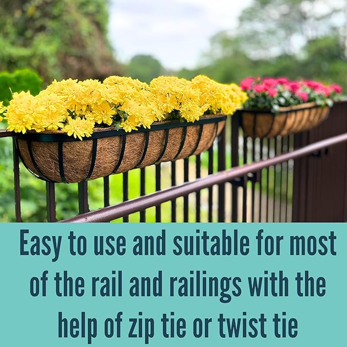 LaLaGreen Railing Planter Boxes Black Metal Rectangular Flower Boxes - Image 7