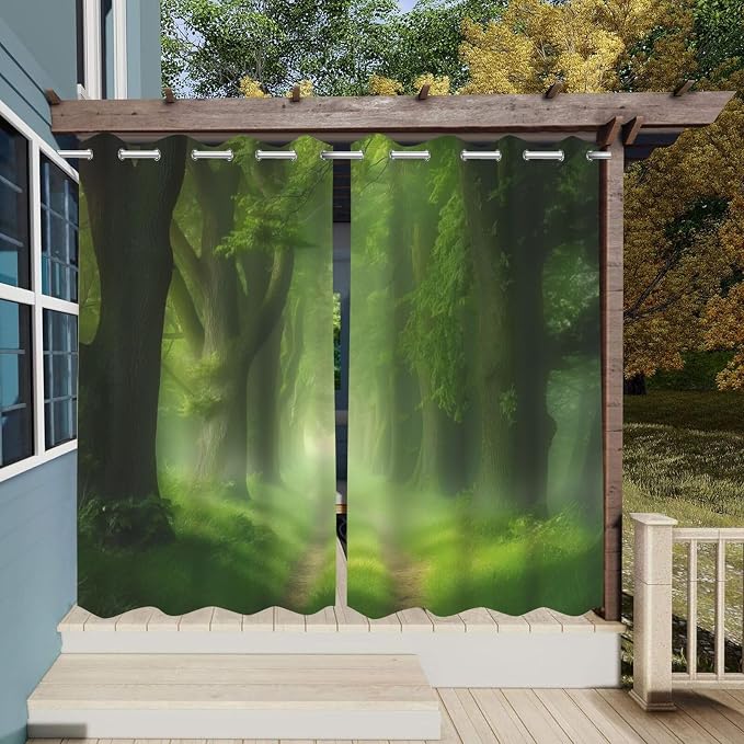 Outdoor Curtains, 2 Panels, Waterproof Green Polyester, 42 x 84 Inch