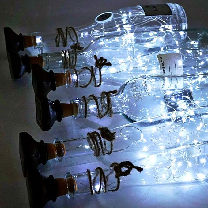 String Lights for Wine Bottles, Solar, 12 Pack, Cool White LED