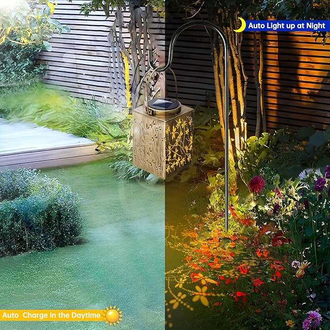 Solar Lanterns, 2 Pack, Bronze Metal, IP65 Waterproof for Outdoor Use