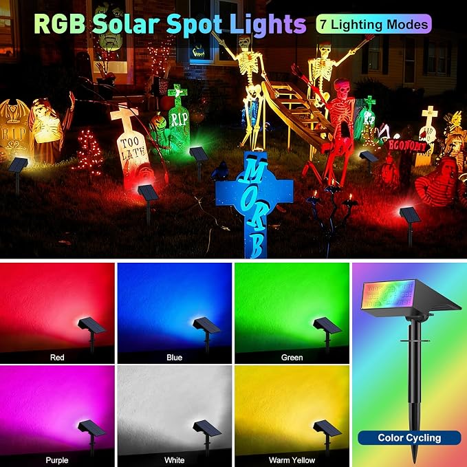 Solar Color Changing RGB Spot Lights Outdoor, 10 Pack/7 Lighting Modes - Image 3